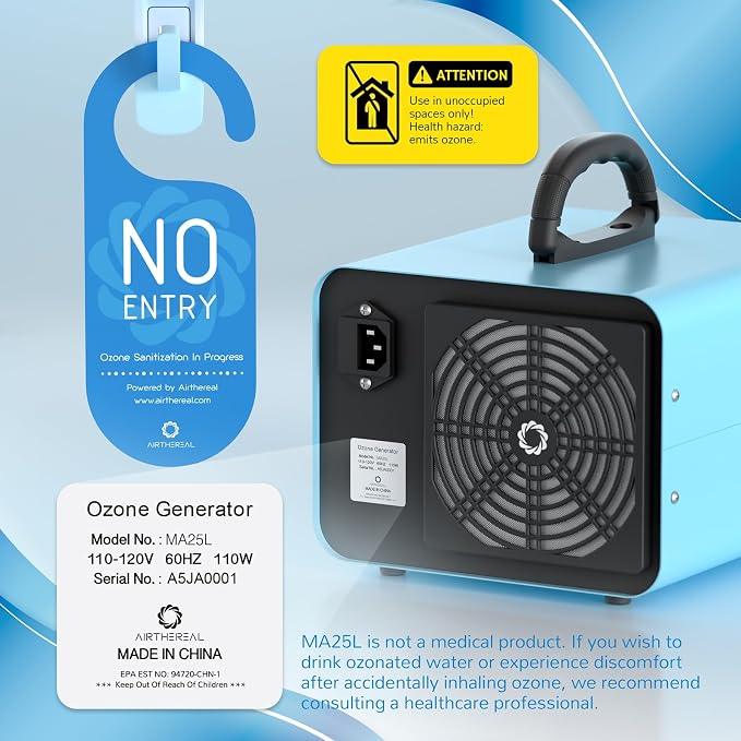 Airthereal Bundle | MA25L Ozone Generator and 4 Tubes and Diffuser Stones for Water and Air - High Capacity Ozone Machine for Odor Removal - Covers up to 4000 sq. ft.