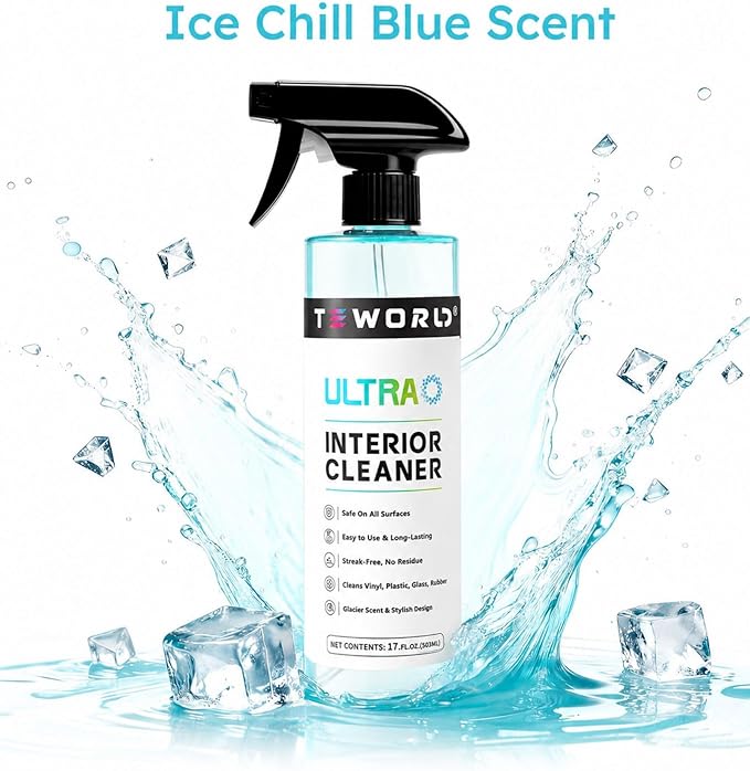 Tesla Seat Cleaner & Stain Remover, Interior Cleaner for White & Black Vegan Leather, Interior Cleaning Kit for Seats, Console, Dash, Model 3, Y, S, X, Cybertruck Accessories (Ice Blue)