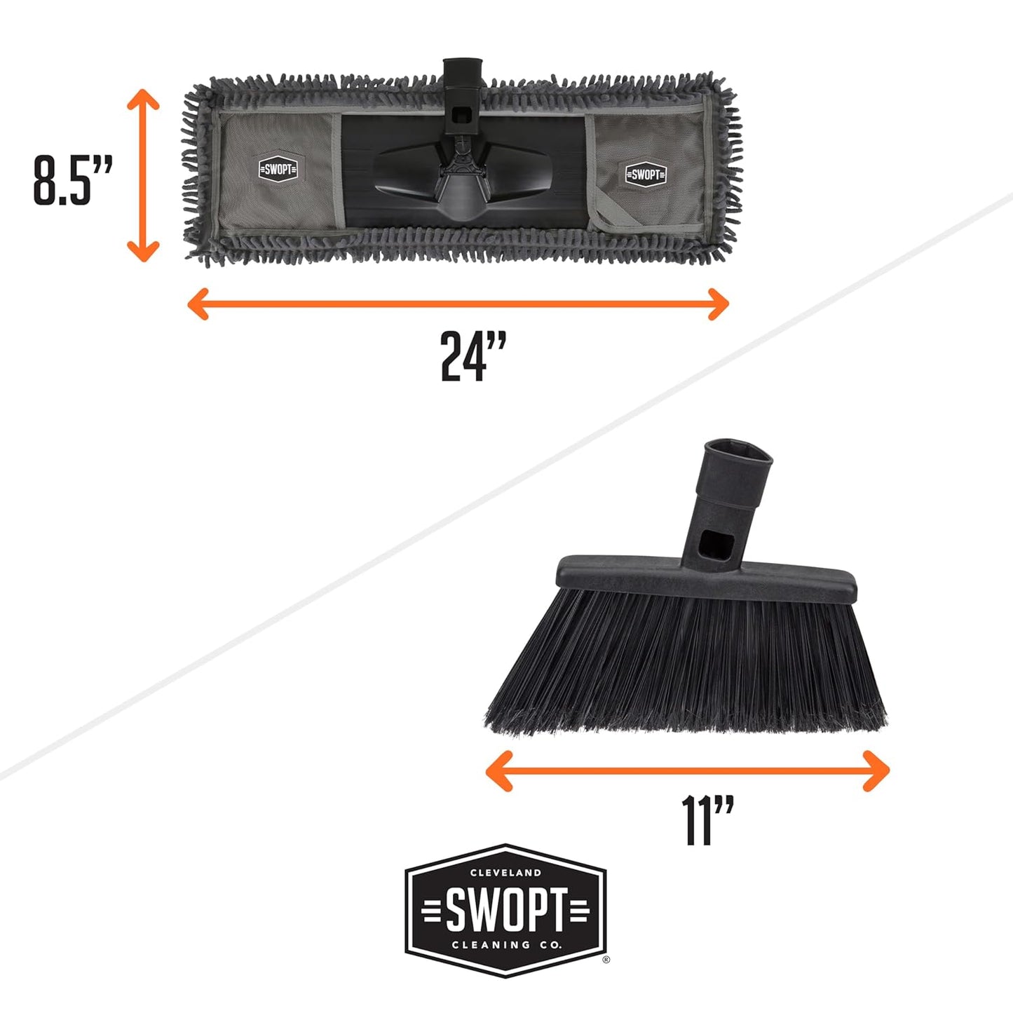 SWOPT 24” Microfiber Dust Mop, Angle Broom + 48” & 60" Steel Handles, Combo — Cleaning Heads with Long Handles Interchangeable with All SWOPT Cleaning Products — Clean Hard-to-Reach Areas