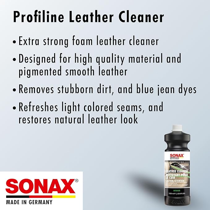 SONAX Profiline Leather Cleaner | Professional-Grade Deep Cleaner for Smooth | Removes Stubborn Dirt, Grease & Blue-Jean Stains | Fast-Acting & Safe for Most Surfaces | 270300 | 1L