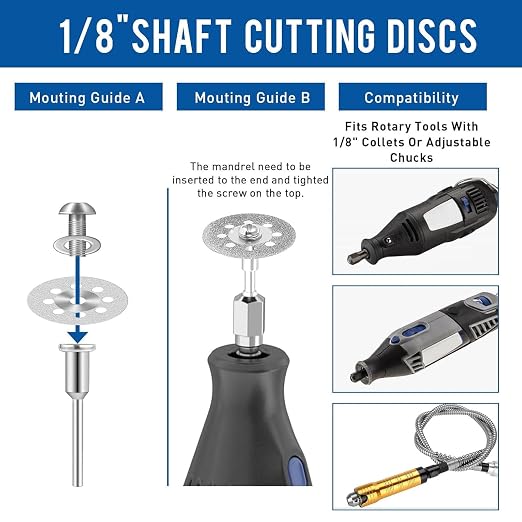 25mm 20Pcs Diamond Cutting Wheel 545 for Dremel Rotary Tool with 402 Mandrel (3mm) 4pcs and Screwdriver for Cutting Stone, Glass, Ceramic, Tile, Marble, Plastic (25mm)