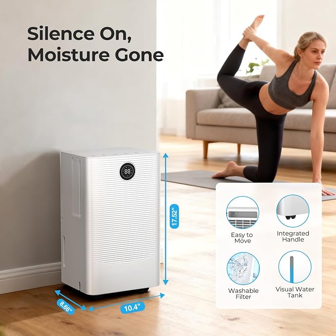 Electactic 25 Pint Dehumidifier for Bedroom Bathroom Basement, 38dB Quiet, Precise Humidity Control, 3 Modes, Drain Hose & 0.53 Gal Water Tank, Small 1800 Sq.ft Dehumidifiers for Apartment RV Dorm