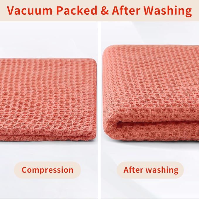 Homaxy 100% Cotton Waffle Weave Kitchen Dish Cloths, Ultra Soft Absorbent Quick Drying Dish Towels, 12 x 12 Inches, 12-Pack, Coral