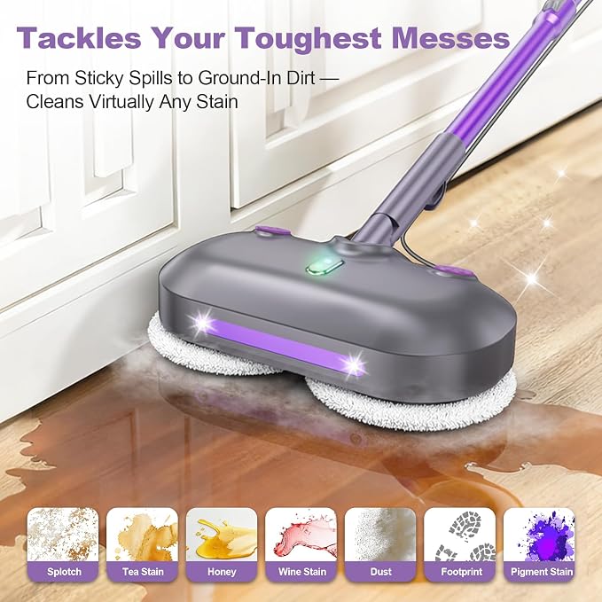 Scrubbing Steam Mop with Rotating Pads,All-in-One Spin Steam Cleaner for Floor Cleaning,Large Tank,23FT Cord, LED Headlights,Reusable Pads & Self-Standing,Safe for Hard Floor/Laminate/Marble