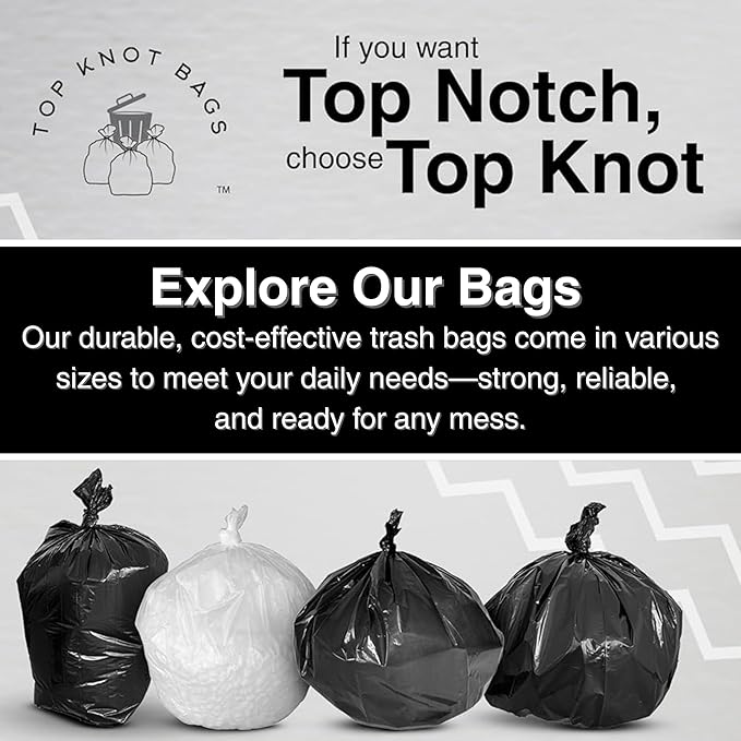 Top Knot Bags 45 Gallon Garbage Trash Bag 40X48" Black 150 Count Can Liner Bulk 40 Gallon 41 Gallon 42 Gallon 44 Gallon Made in USA