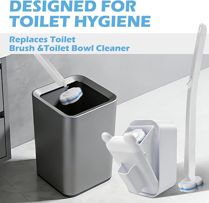Disposable Toilet Brush Cleaning System, 2pcs Wands with 104pcs Replacement Heads,Stick for Toilet Cleaning,Wands with Refills Pads,Wall Mounted Toliet Wand for Bathroom,Toilet Brush and Holder