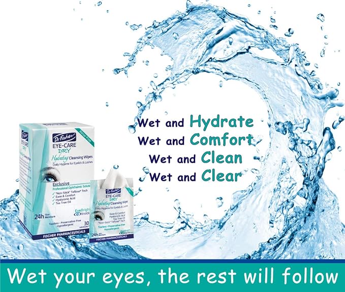 Dr. Fischer Tea Tree Eyelid Wipes for Dry Eyes - Gentle Eye Wipes for Everyday Eye Conditions and Hypoallergenic Makeup Remover (60 Wipes)