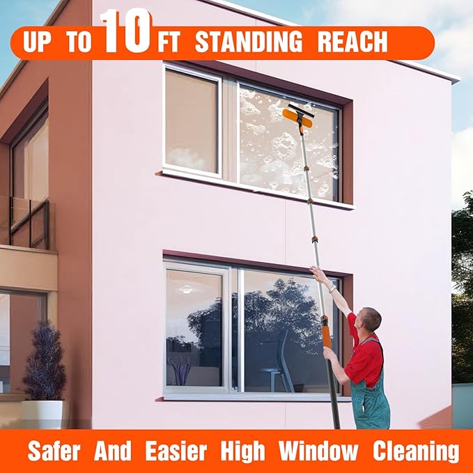 LAANPOLE 4FT Window Squeegee with Extension Pole, 2-in-1 Squeegee for Window Cleaning, Professional Cleaning Kit for Home with 4FT Telescoping Pole for Outdoor Indoor Use