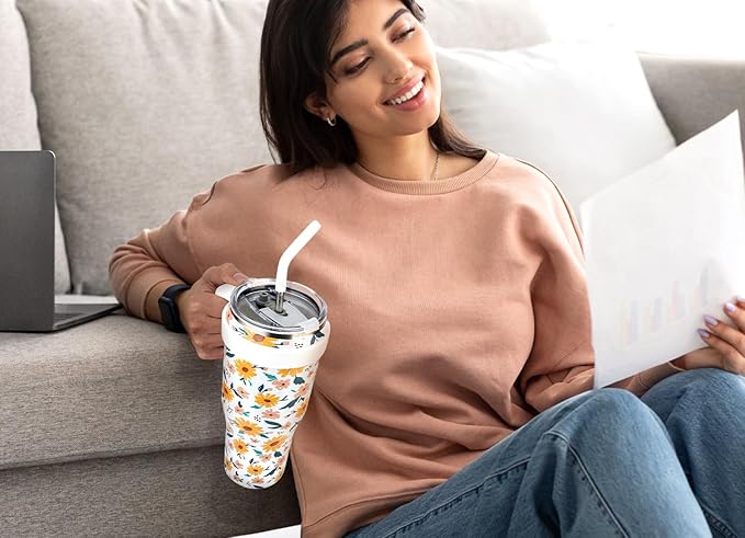 Zenbo 50 oz Tumbler With Handle,Lid and Straw | Stainless Steel Insulated Tumbler, Keeps Drinks Cold up to 34 Hours, Fit in Car Cup Holder, Dishwasher Safe and BPA Free
