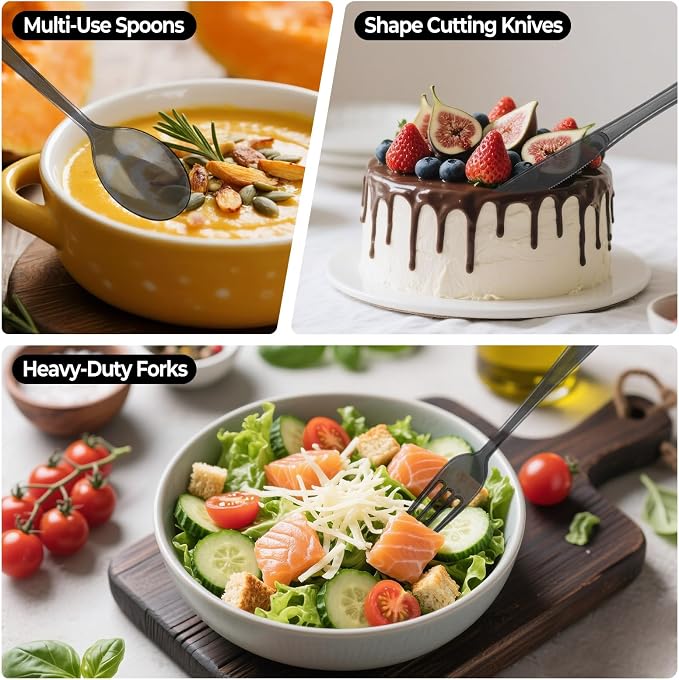 75 PCS Plastic Silverware Disposable Silverware Heavy Duty Utensil Sets 25 Of Each Forks Knives & Spoons Disposable Cutlery Set For Easter,Birthday,Baby Shower,Garden Party,Wedding(75,Black)