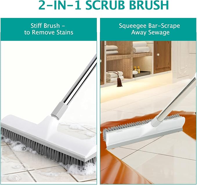 Multifunction Silicone Broom+Floor Brush, 2-in-1 Scraping Brush,with 59.8" Long-Handled Adjustable Floor Brush, Suitable for Cleaning Kitchen, Bedroom, Shower Room, Floor