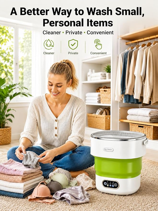 Portable Washing Machine 16L Foldable Mini Washer for Underwear Socks Baby Clothes Small Loads Compact Washer for Apartment Dorm RV Travel (Green)