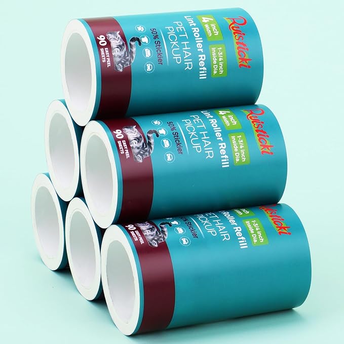 4 inch Extra Sticky Lint Roller Refills for Scotch-Brite Pet Hair Pickup Lint Roller 90 Sheets per Refill 6 Pack - 540 Easy-Tear Adhesive Sheets Total (Inside Dia. 1 3/4 inch)