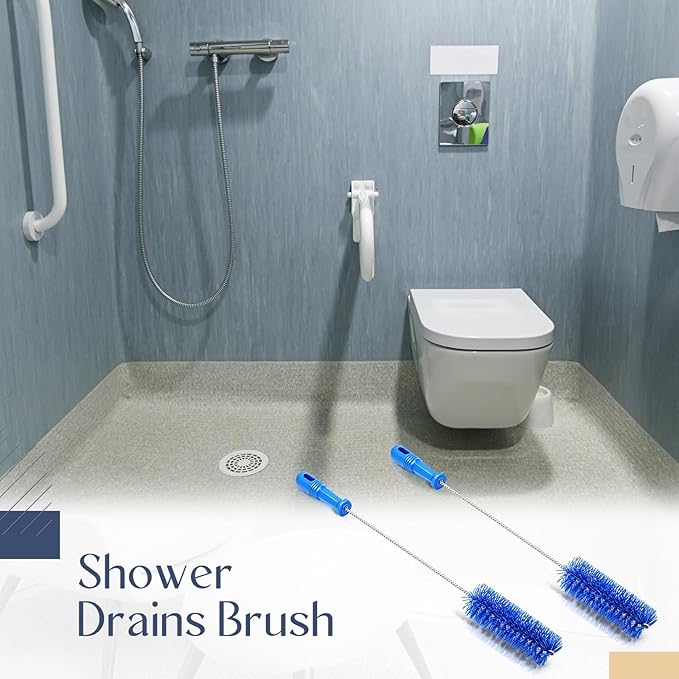 Baderke 2 Pieces Drain Brush Pipe Cleaning Tube Brushes 19.7 Inch Plastic Shower Pipe Flexible Cleaning Tool(Blue,19.7 x 2 Inch)