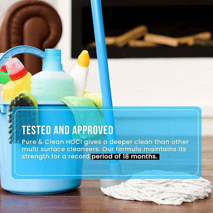 PURE & CLEAN Multi Surface Cleaner Hypochlorous Acid Cleaning Solution Powerful HOCl for Use On Most Any Surface All Purpose Cleaner Hospital Grade, Safe For Foggers, 1 Gallon