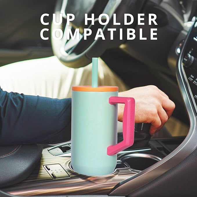 Elemental 40 oz Tumbler with Handle and Straw - Spill Proof Insulated Stainless Steel Commuter for Cold Beverages - Travel Coffee Mug with 2 Straws & Spill Proof Lid - 40oz - Mint Sorbet