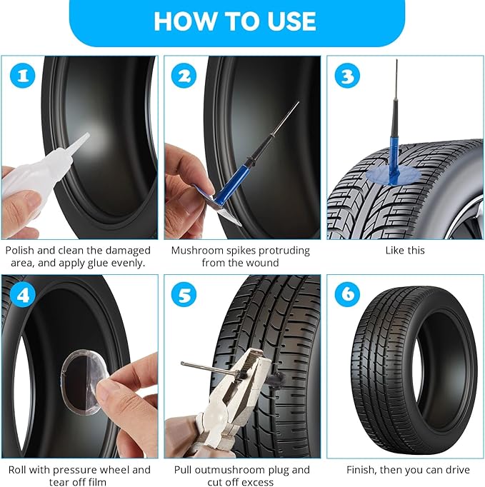 Frienda 48 Pcs Tire Patches Kit Rubber Tire Repair Patch Mushroom Plug Kit Rubber Puncture Repair Plug for Car Motorcycle Truck Bus