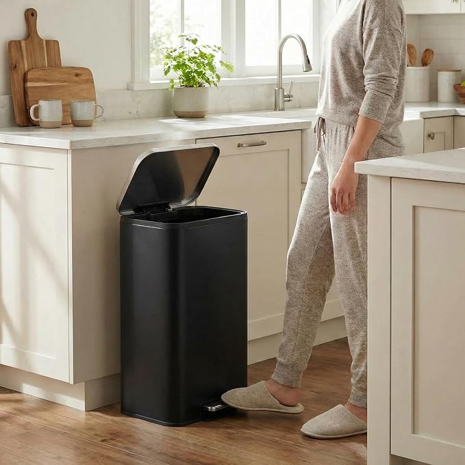 8 Gal/13.2 Gal Stainless Steel Kitchen Trash Can, Step Garbage Can with Soft-Close Lid & Removable Inner Bucket, Fingerprint-Proof Waste Bin with Wide Non-Slip Pedal for Home Office Bathroom