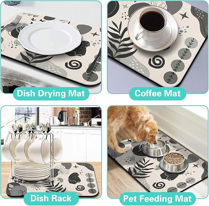 Dish Drying Mat for Kitchen Counter Matt, 2PCS 24"x18" Dish Drainer Mat & 24"x5.5" Sink Splash Guard, Super Absorbent Non-slip Rubber Backed