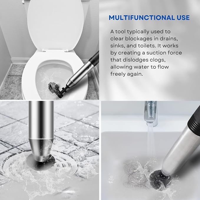 InstaPlunge Pro Electric Plunger System - Unclog and Clear Toilet and Drain Blockage with a Push of a Button, Works in Seconds to Clear Toilets, Shower Drains, Bathroom/Kitchen Sink (Blue/Grey)