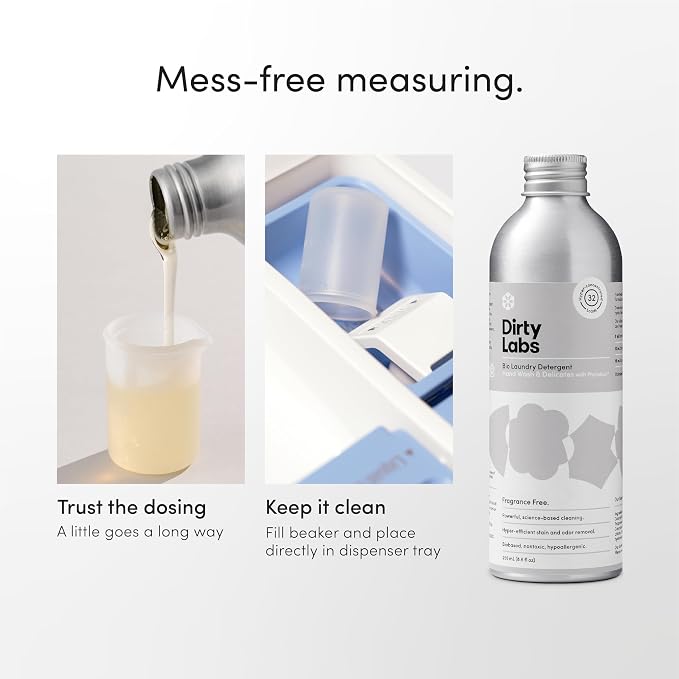Dirty Labs | Hand Wash and Delicates | Scent Free | 32 Loads (8.6 fl oz) | Bio Enzyme Liquid Laundry Detergent | For Fine Silks, Wools, Handwash Garments | Hyper-Concentrated | Non Toxic