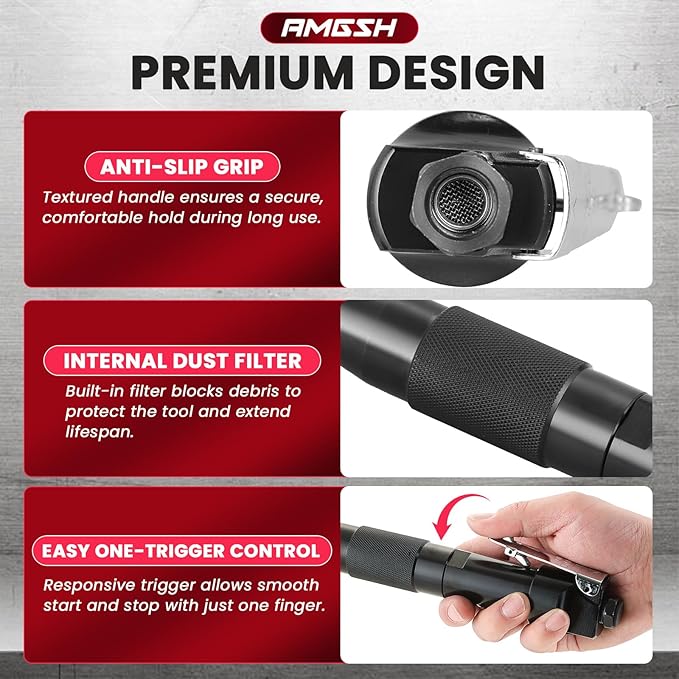 Compact Air Needle Scaler, Rust Remover Tool Needle Scaler Air Tool, Pneumatic Rust Paint Weld Slag Remover Cleaner, with 12 Needles, Includes 1/4" NPT Air Hose Fitting