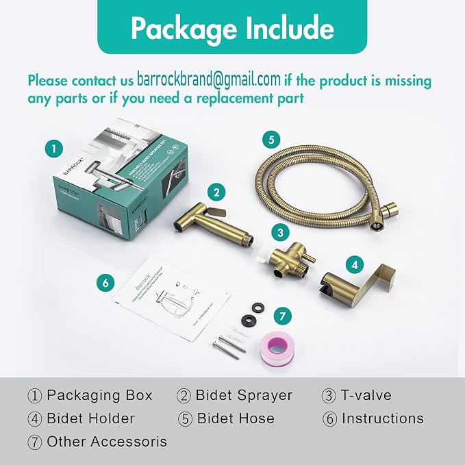 BARROCK Handheld Bidet Sprayer for Toilet, Stainless Steel Metal Made Baby Cloth Diaper Spraying Kit, Bathroom Toilet Bidet Attachment Set for Bathing Pets and Feminine Hygiene, Brushed Brass Gold