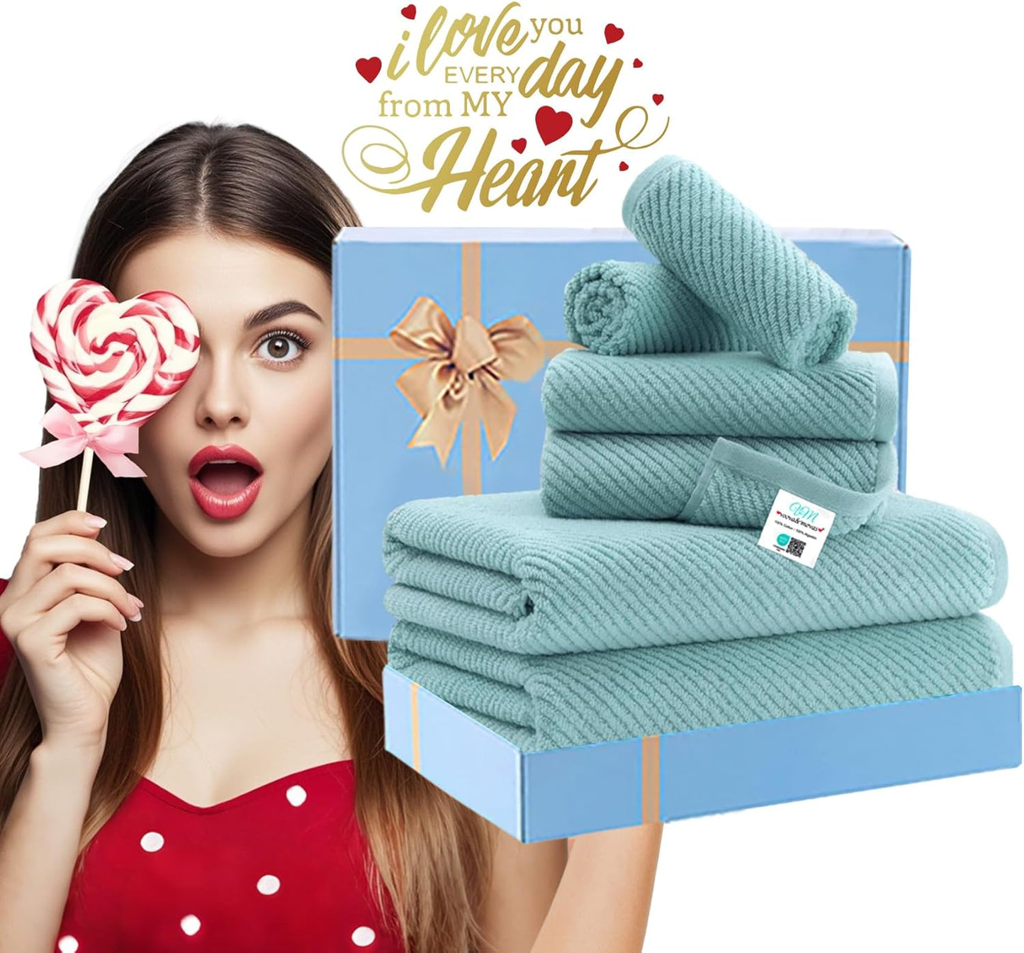 Towels for Bathroom - 100% Cotton | Lightweight | Thick | Soft, Quick Dry Towels, Bath Towel Set of 6 Large, 2 Bath 30"x56", 2 Hand 18"x28", 2 Washcloths 13"x13", Luxury Shower Towel Set, Aqua Teal