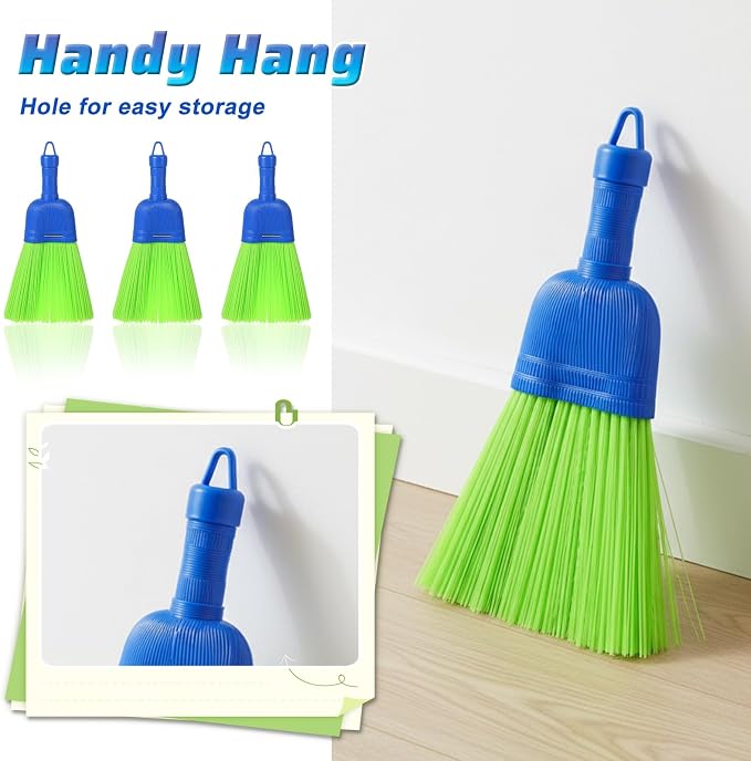 6 Pcs Soft Bristle Broom, Poly Fiber Whisk Broom with Hang Hole, Handheld Brush for Indoor Outdoor Cleaning, Car, Porch, Floor, Room & Deck, Dust Dirt Remover, Compact, Easy Storage