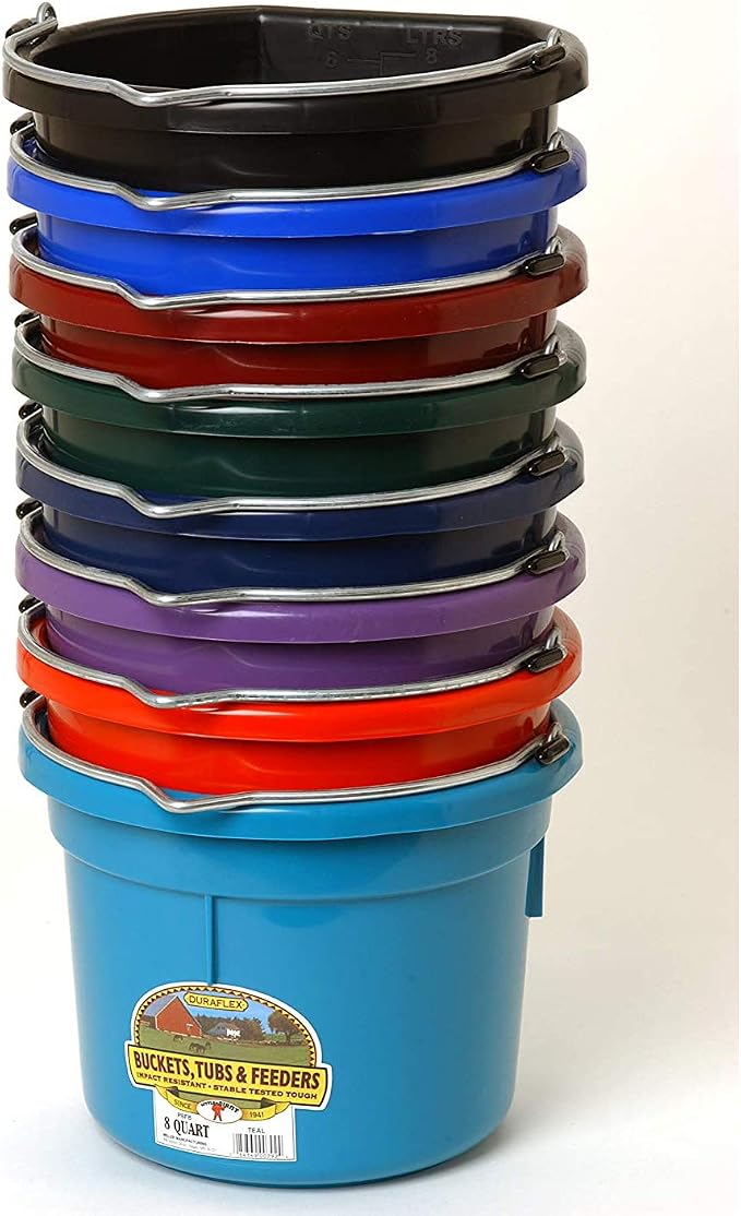 Little Giant P8FBPURPLE 2 Gallon All Purpose Heavy Duty Farm Flat Back Plastic Buckets for Supplies, Toys, Laundry, and Water, Purple, (2 Pack)