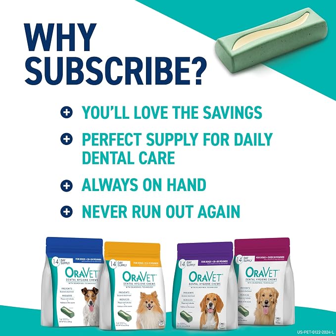 OraVet Dental Hygiene Chews for Small Dogs, Oral Care with Delmopinol, Vanilla Flavor, 14 Count (Pack of 2)