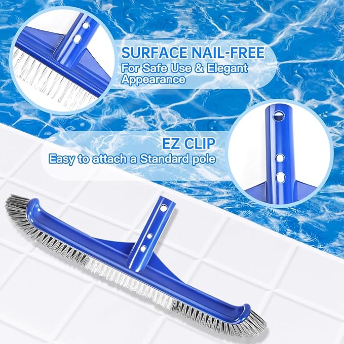 17.5" Heavy Duty Aluminum Back Brush Head,Pool Brush Head & Fine Mesh Pool Skimmer Kit