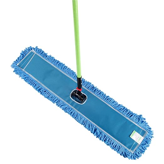 Restaurantware-Clean Tek Professional 35.83 x 5 Inch Dry Floor Mop, 1 Reusable Dust Mop - 64-Inch Handle, Secure Attachment, Blue Microfiber, Machine Washable, for Floor, Cleaning Home Or Office