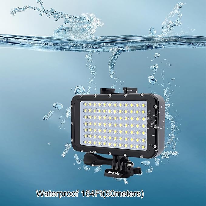 Suptig Underwater Lights Dive Light 84 LED High Power Dimmable Waterproof LED Video Light Waterproof 164ft(50m) for Gopro Canon Nikon Pentax Panasonic Sony Samsung SLR Cameras Black