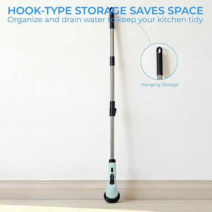 Electric Spin Scrubber Cordless for Bathroom & Floor, Extendable, 6 Heads | No bending needed. Cordless scrubber cleans bathroom, kitchen tiles & rims easily. 2 speeds, IPX7 & 6 heads.