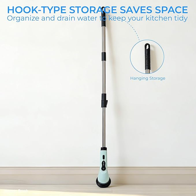 Electric Spin Scrubber for Bathroom, Cordless & Rechargeable with 6 Interchangeable Heads, Extendable Long Handle 48 in for Tile, Grout, Tub & Floor Cleaning