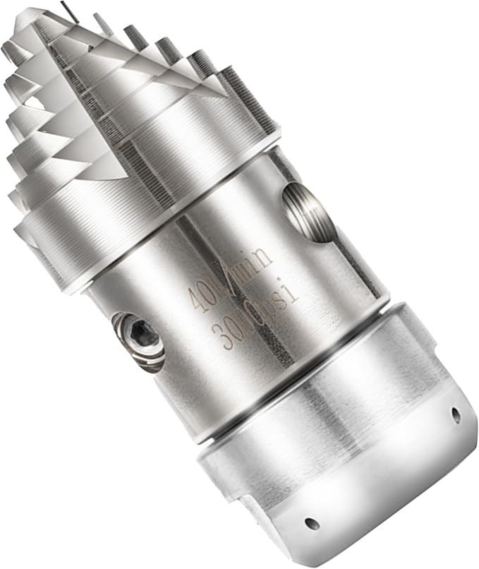 3/8" Sewer Jetter Nozzle for Pressure Washer, 360° Rotating Strong Shot Nozzle for Pipe Cleaning, Stainless Steel Jetter Drain Cleaner, 3000 PSI, 40 L/min, 3/8" NPT Female Thread