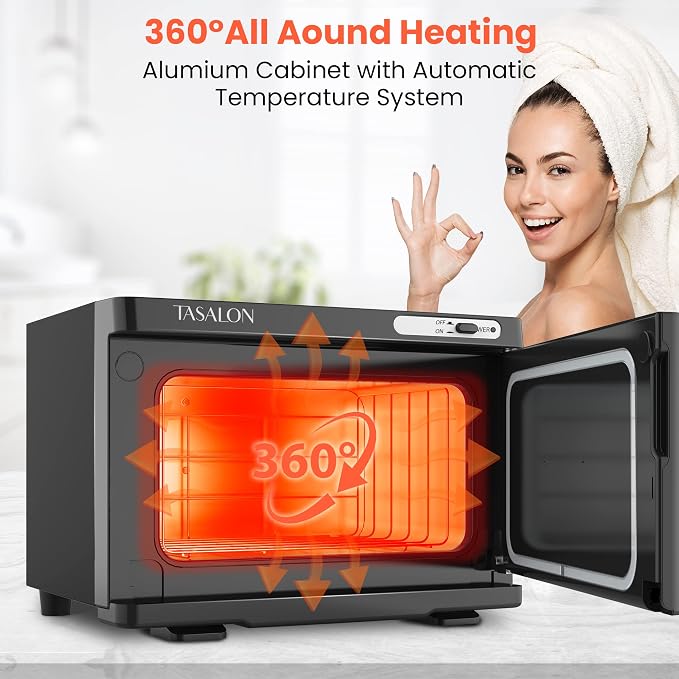 TASALON Professional Hot Towel Warmer Cabinet, 8L Middle Capacity, Use for Facial Spa, Hair Beauty, Salon Equipment and Home, Perfect Temperature for Towel Warmer, Fits up to 24 Small Towels - Black