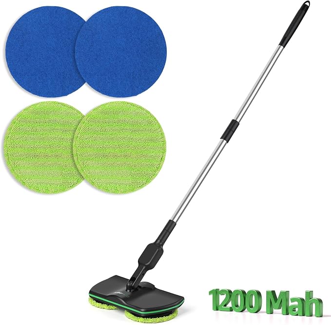 Battery Cordless Electric Mop T1,13-Inch Max Cleaning Pad Electric Spin Mop, Laminate Floor Cleaner for Mopping, Automatic Spin Mops for Hardwood, Tile-No Water Tank