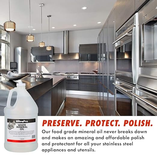 UltraPro Food Grade Mineral Oil for Lubricating and Protecting Cutting Board, Butcher Block, Stainless Steel, Knife, Tool, Machine and Equipment (4-1 Gallon Jugs)