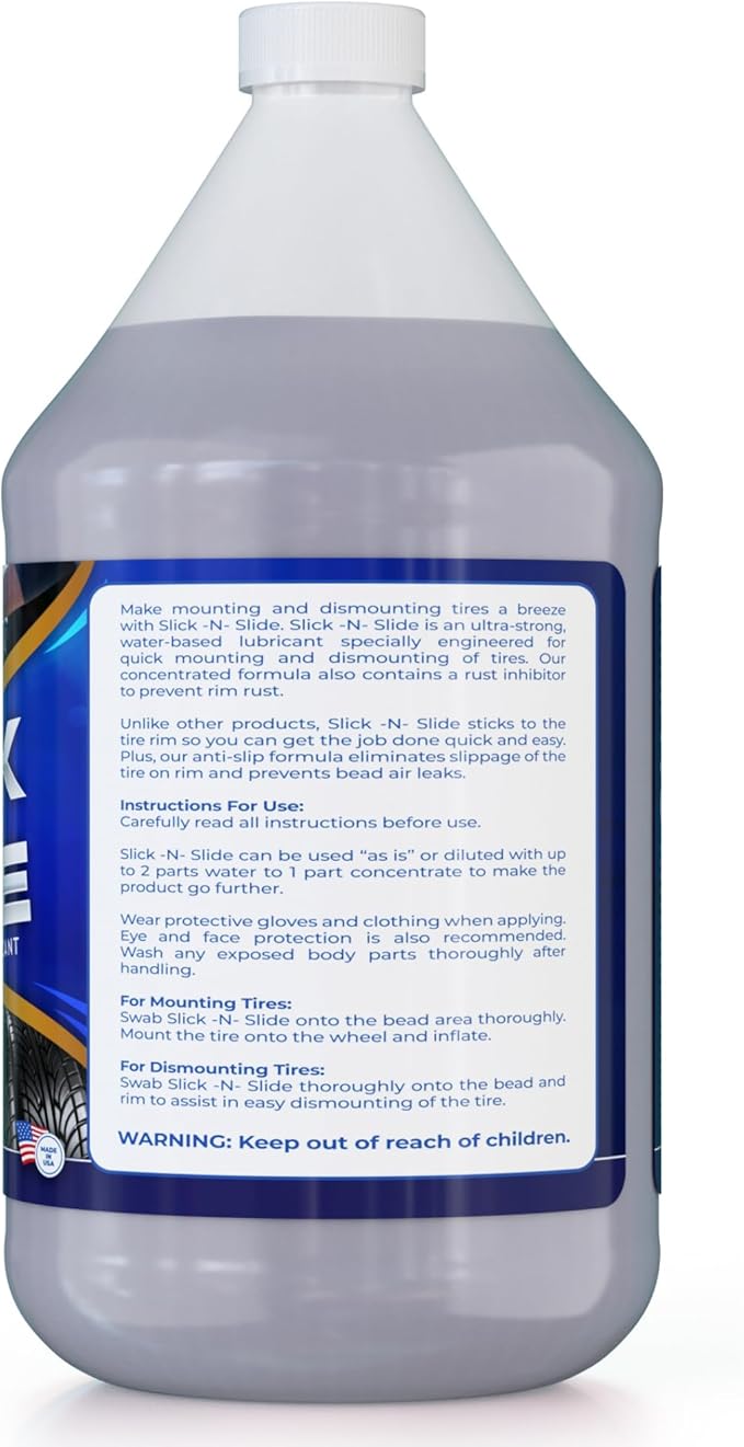 Slick-n-Slide - Tire Lube for Changing Tires, Tire Mounting Lube | Universal Lube for Car, Truck, Bike, Tractor | Tire Bead Sealer, Tire Slime Sealant, Bike Tire Sealant | Wheel Tools (1 Gallon)