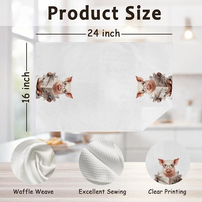 Funny Pig Hand Towels for Bathroom Washroom Decor, Pigs Lovers Gifts Decorative Hand Towels Set of 2, Funny Farm Animals Pig Dish Tea Towels for Kitchen Farmhouse Cabin Decor, 16x24 Inch