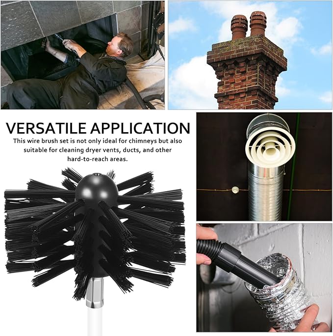 MAGICLULU 20 Feet Chimney Sweep Brush Kit - 15 Flexible Extendable Rods with Two Sizes Brush Heads for Efficient Fireplace and Stove Maintenance (4/6in)