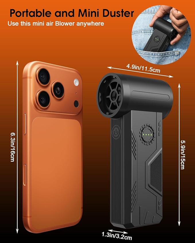 Superpower Compressed Air Duster-110000RPM Cordless Electric Air Duster, 4 Speeds Mini Blower with 15W Fast Charging, Durable Clean Duster for Computer, Keyboard, House, Outdoor and Car