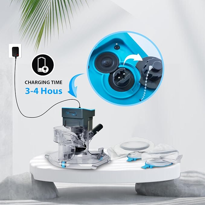 Cordless Pool Vacuum Cleaner, 24 GPM Powerful Suction Handheld Pool Cleaner with 75-Min Runtime, 20L Total Capacity (Two 10L Filter Bags) for Inground & Above Ground Pools, Hot Tubs