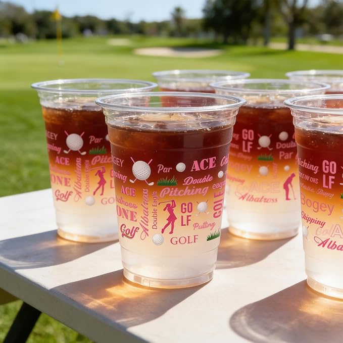 Rngmsi Golf Clear Plastic Cups - 50 Pcs Master Golf Party Decorations, 12 OZ Disposable Cups for Birthday Bachelor, Sports Party Supplies Favor