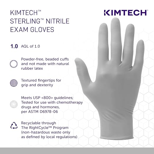 Kimtech™ Sterling™ Nitrile Exam Gloves (50708), 3.5 Mil, 9.5”, Ambidextrous, Large, (200 Gloves/Box)