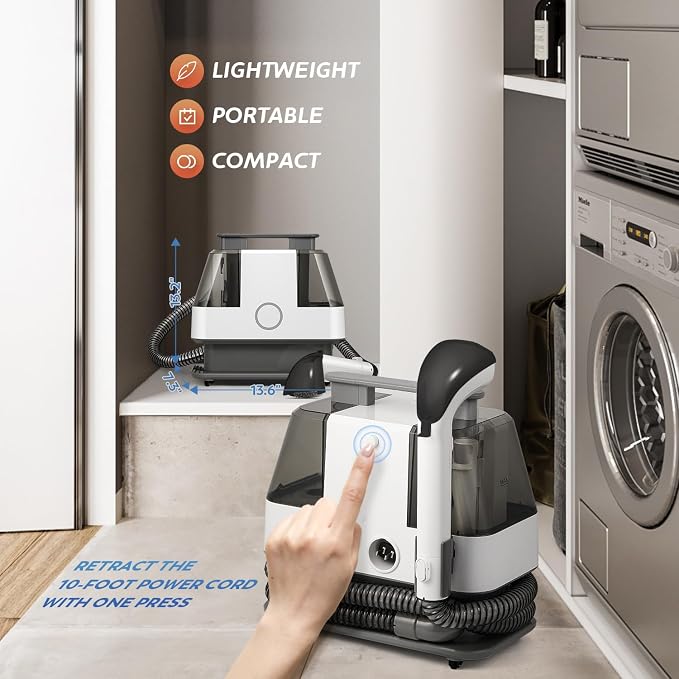 Upholstery Cleaner Machine 15KPa Portable Carpet Couch Deep Cleaner Handheld Rug Spot Cleaner Small Extractor Vacuum for Furniture Hand Held Sofa Shampooer for Car Seat Pet Stain