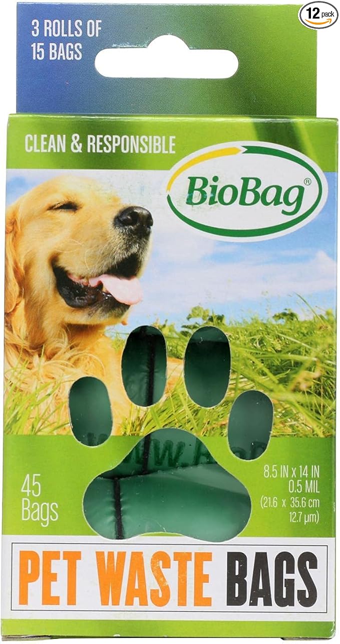 BioBag Dog / Pet Waste Bags on a Roll 45 Bags Each Box (Case of 12) Total 540 Bags
