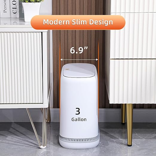 funest 3.5 Gallon Motion Sensor Bathroom Trash Can + 3 Gallon Press-Top Lid Slim Trash Can